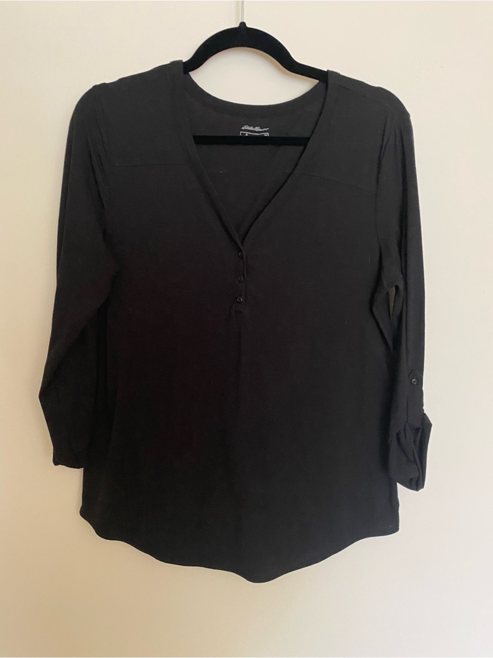 *Bundle 3+ for $5 each* Eddie Bauer Black Long-Sleeve V-Neck Henley Top